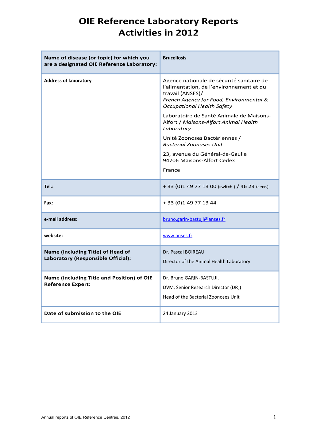 OIE RL for Brucellosis B. Garin-Bastuji France