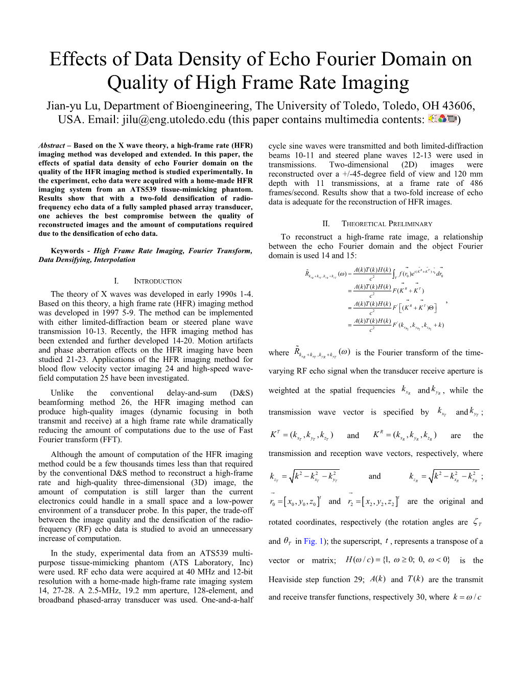 Effects of Data Density of Echo Fourier Domain on Quality of High Frame Rate Imaging