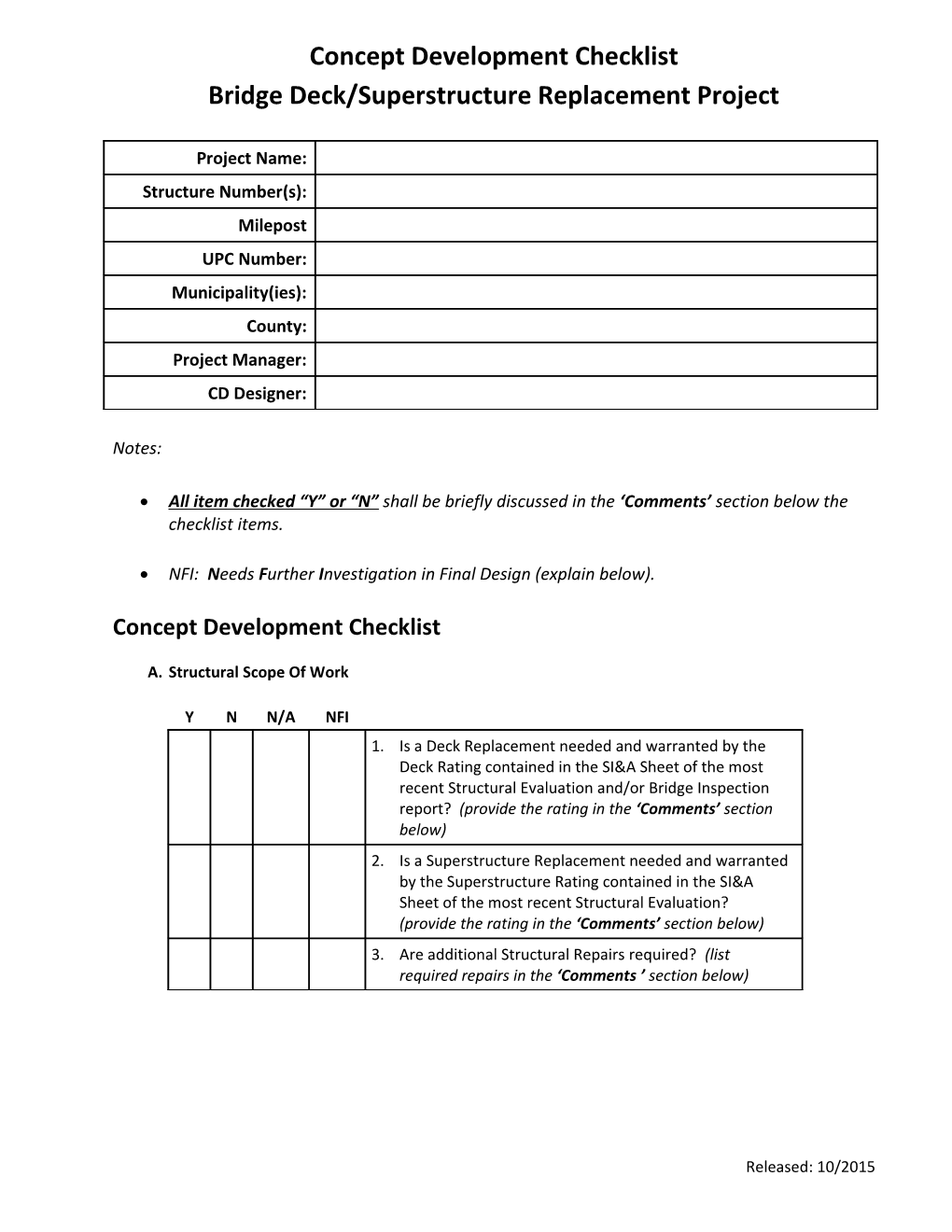 Limited Scope Concept Development Bridge Checklist