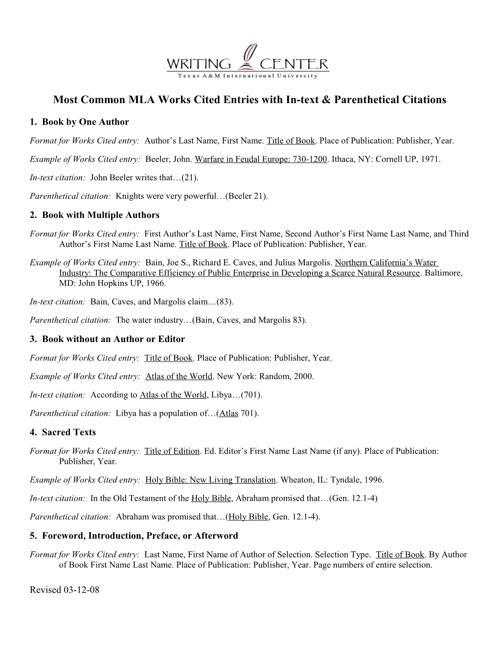 Most Common MLA Works Cited Entries with In-Text & Parenthetical Citations