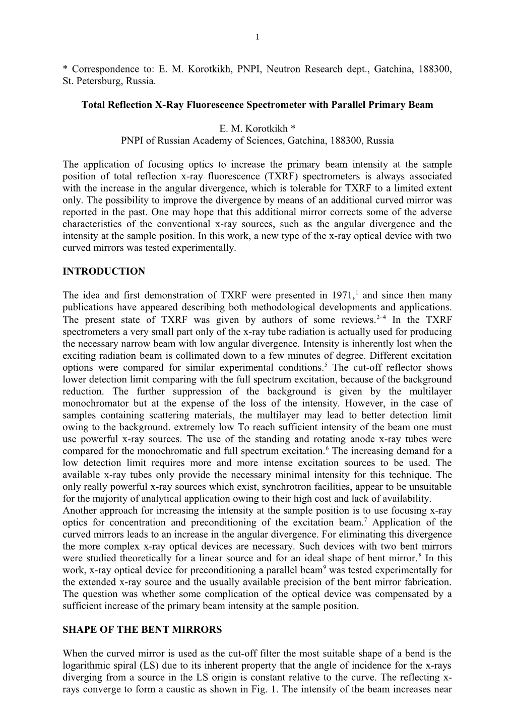 Total Reflection X-Ray Fluorescence Spectrometer