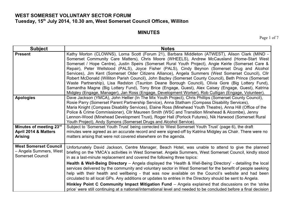 West Somerset Voluntary Sector Forum