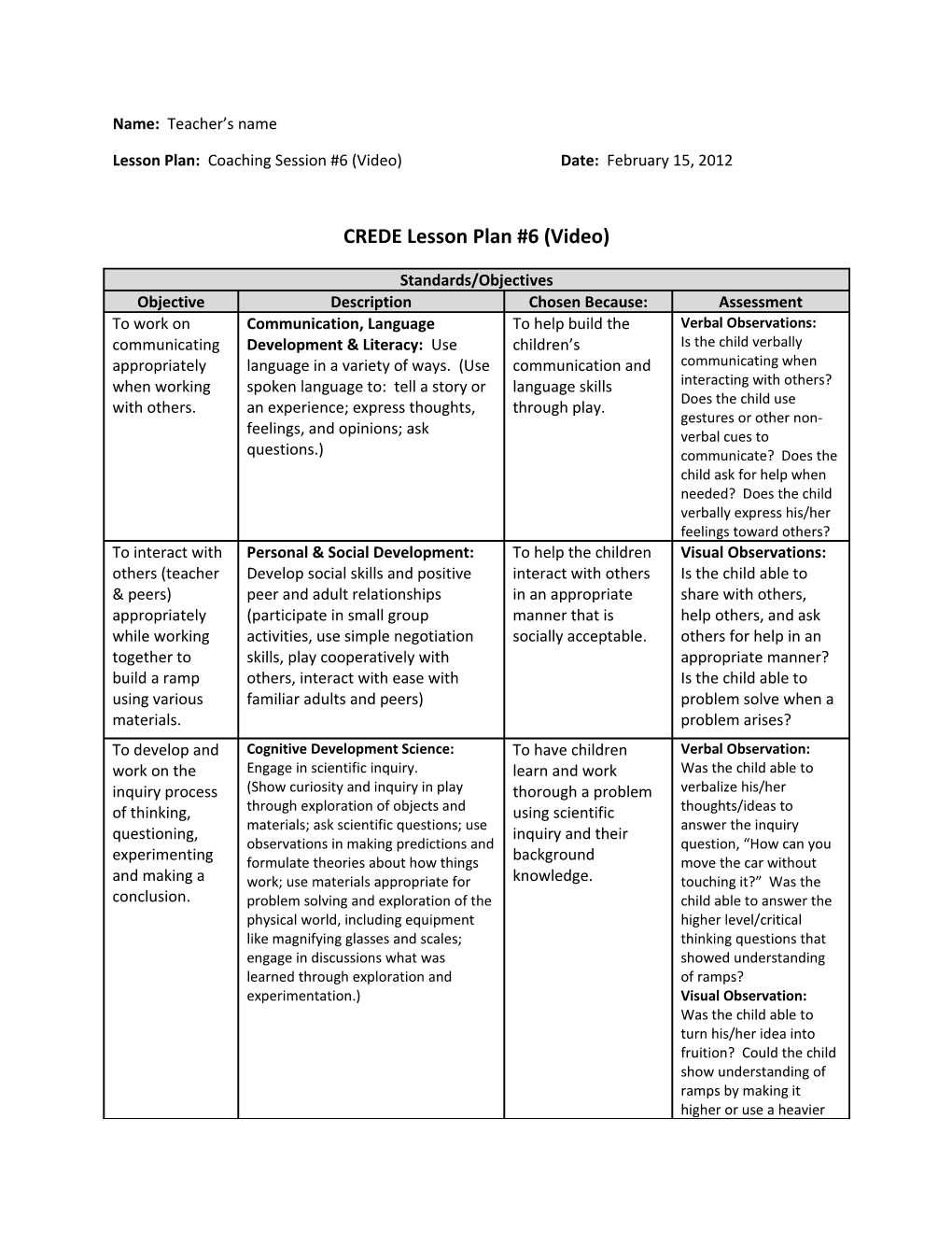 CREDE Lesson Plan #6 (Video)