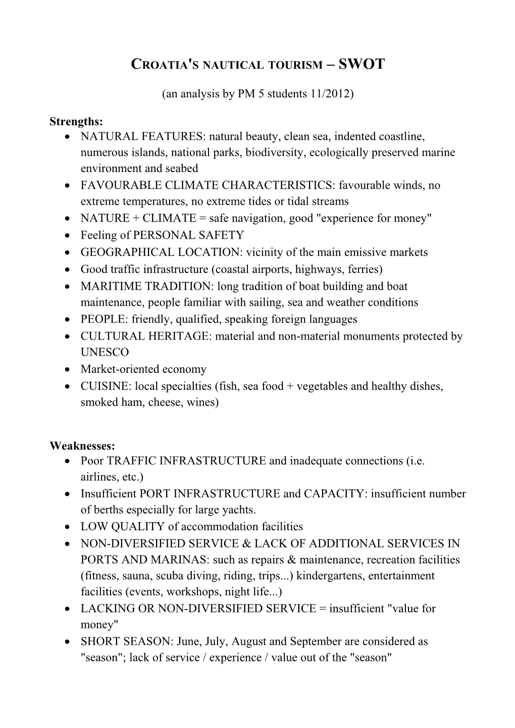 Croatia's Nautical Tourism SWOT Analysis