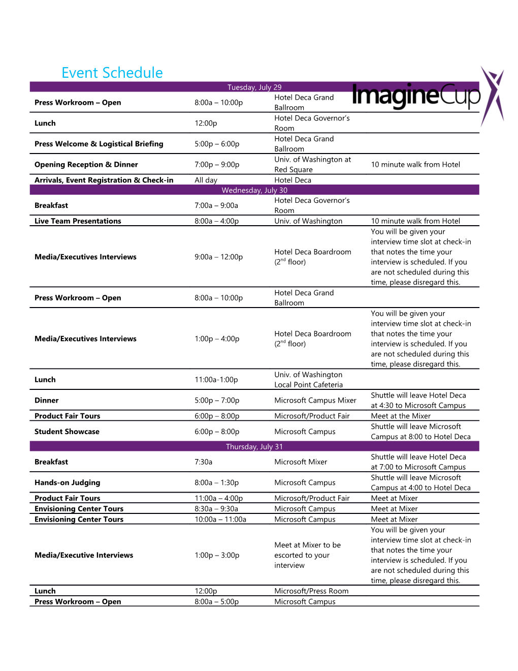 Event Schedule