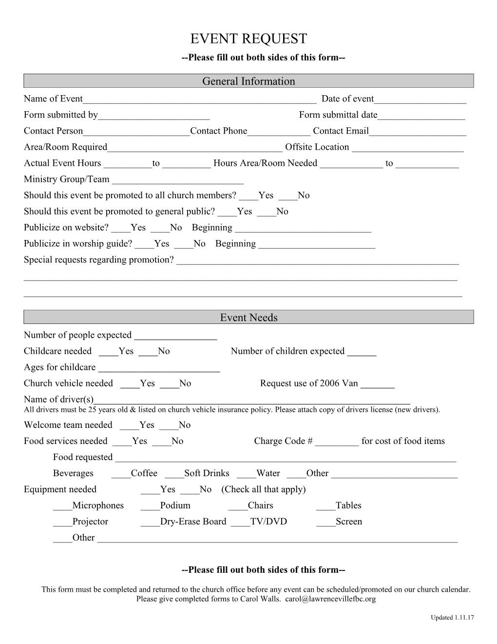 Please Fill out Both Sides of This Form