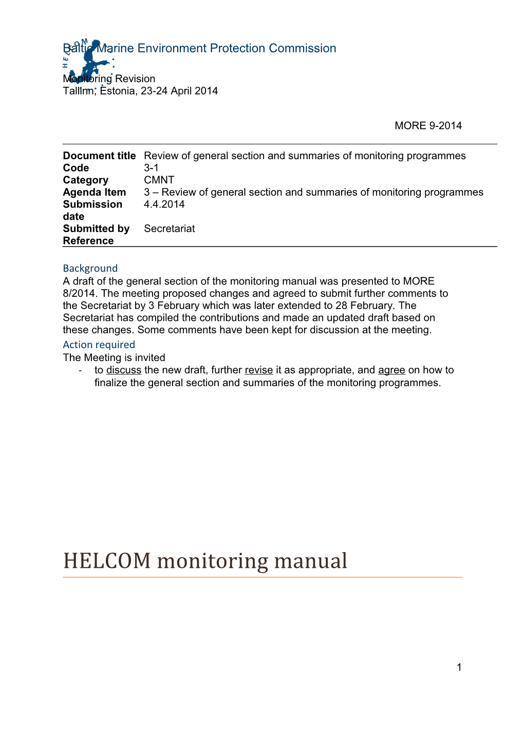 Review of General Section and Summaries of Monitoring Programmes