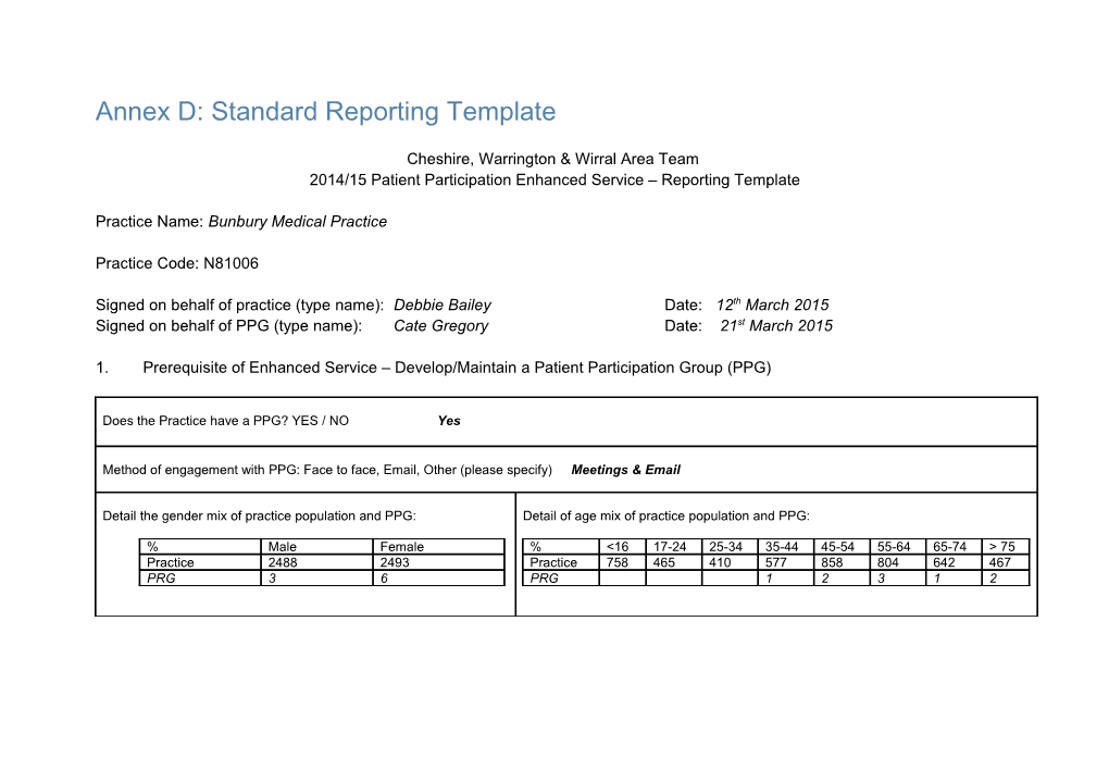 Patient Participation Enhanced Service - Reporting Template s1