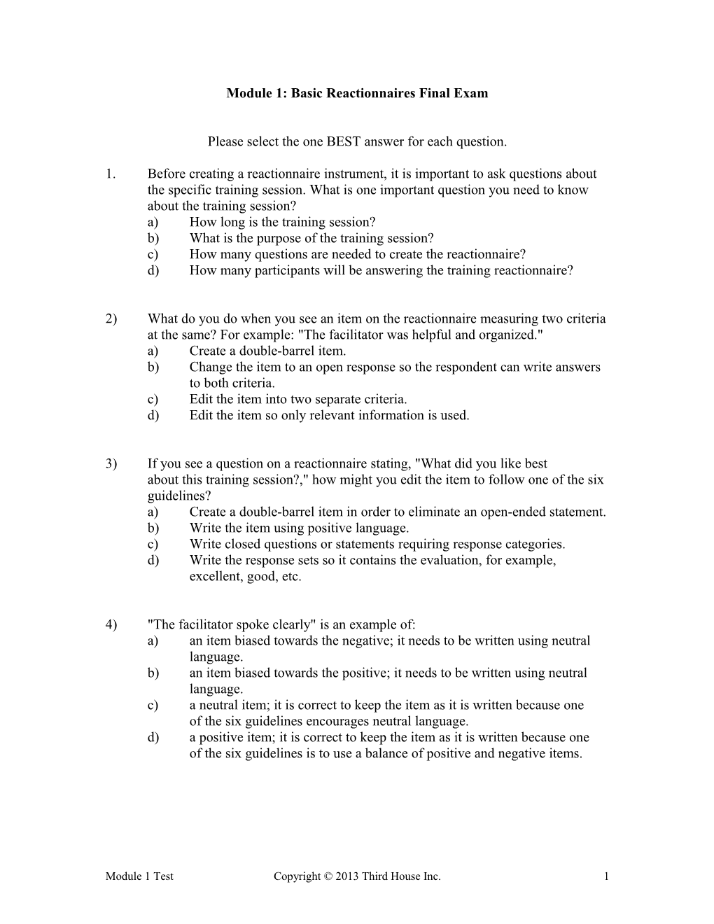 Module 1: Basic Reactionnaires Final Exam