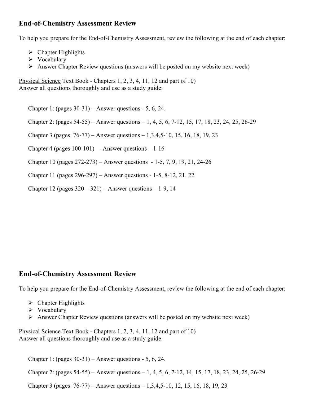 End-Of-Chemistry Assessment Review