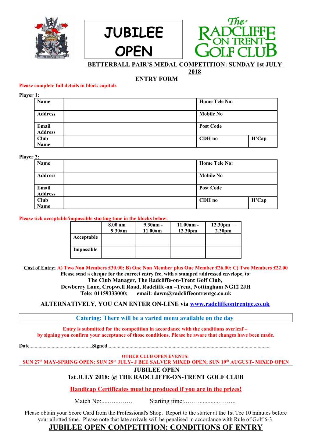 Spring Open Entry Forms