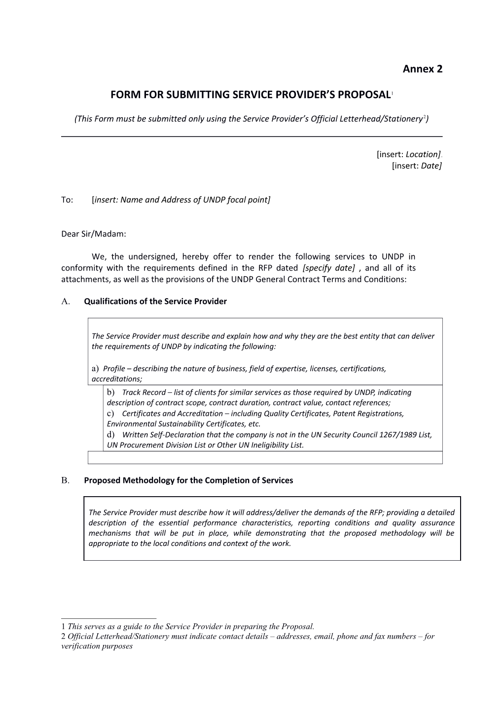 Form for Submitting Service Provider S Proposal 1