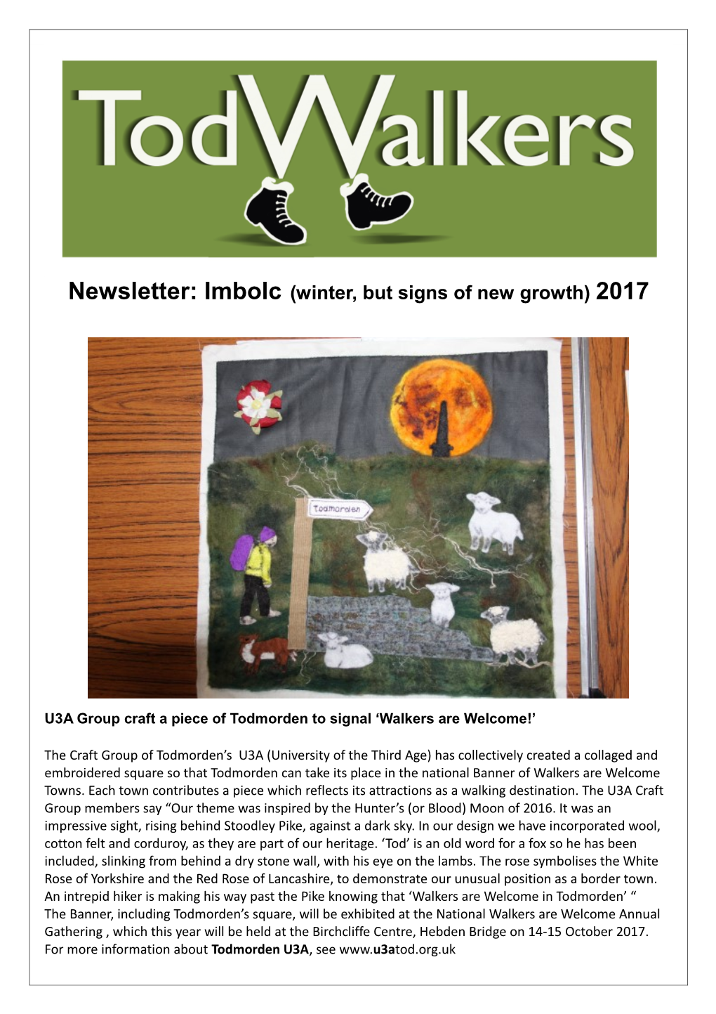 U3A Group Craft a Piece of Todmorden to Signal Walkers Are Welcome!