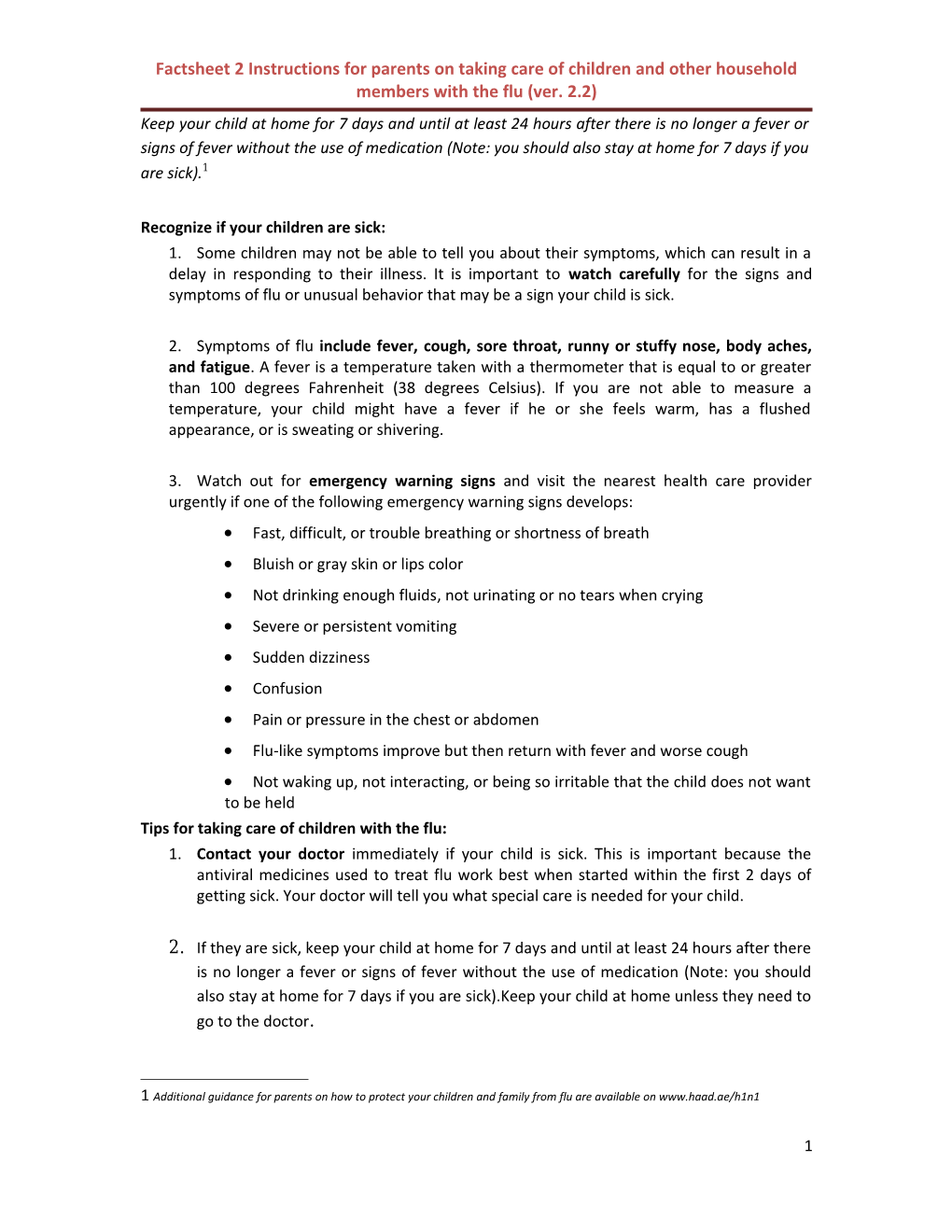 Factsheet 2 Instructions for Parents on Taking Care of Children and Other Household Members