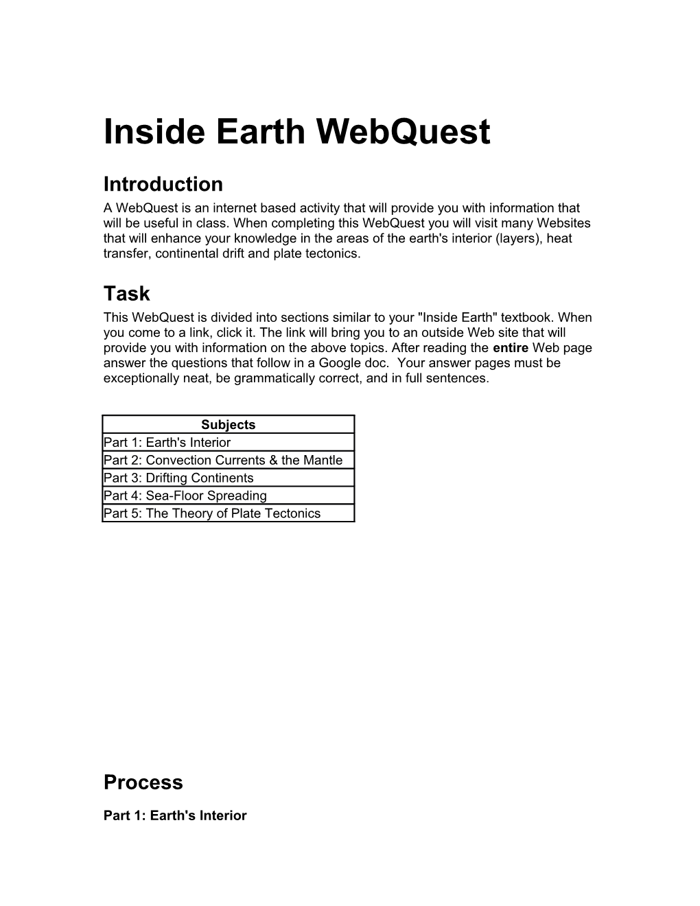 Inside Earth Webquest