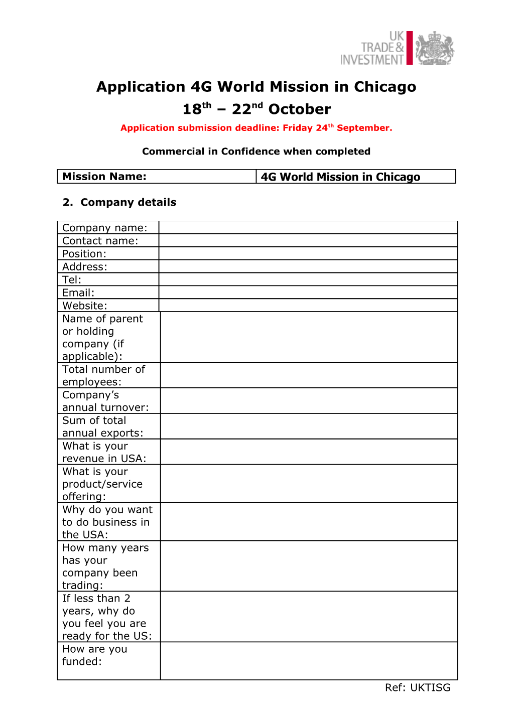 Application for Trade Mission To