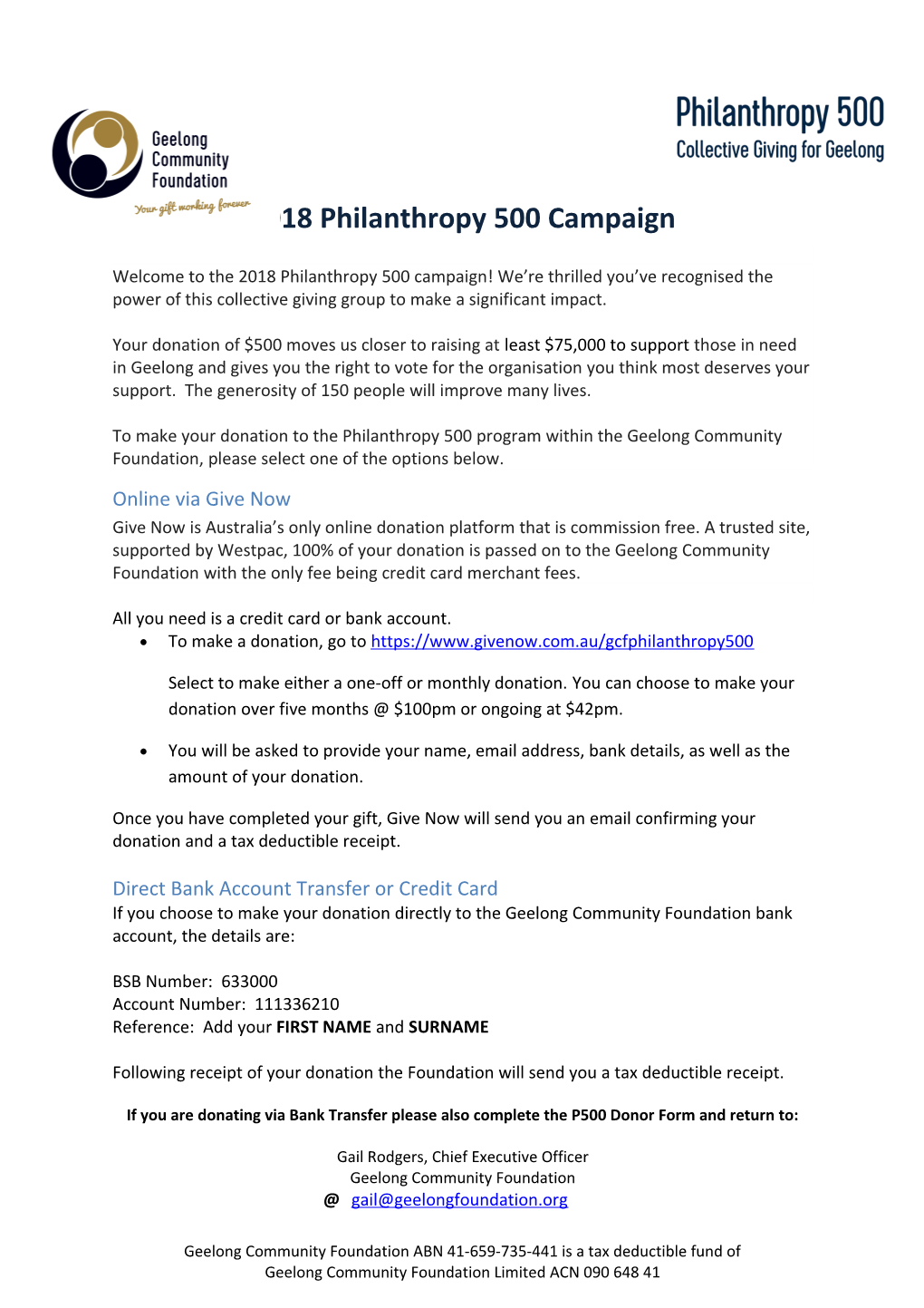 2018 Philanthropy 500 Campaign