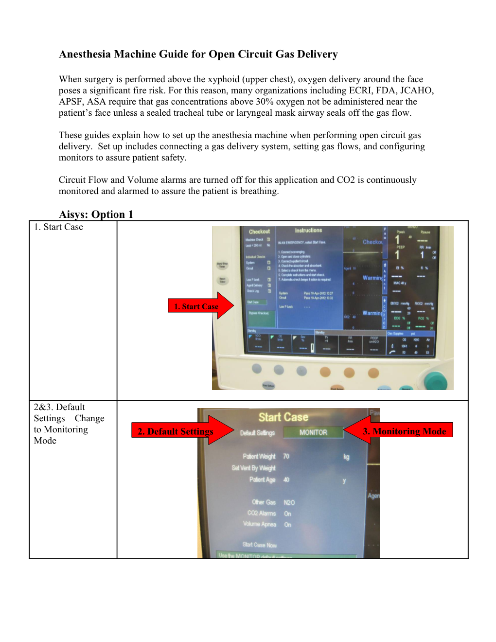 Anesthesia Machine Guide for Open Circuit Gas Delivery (Aisys)