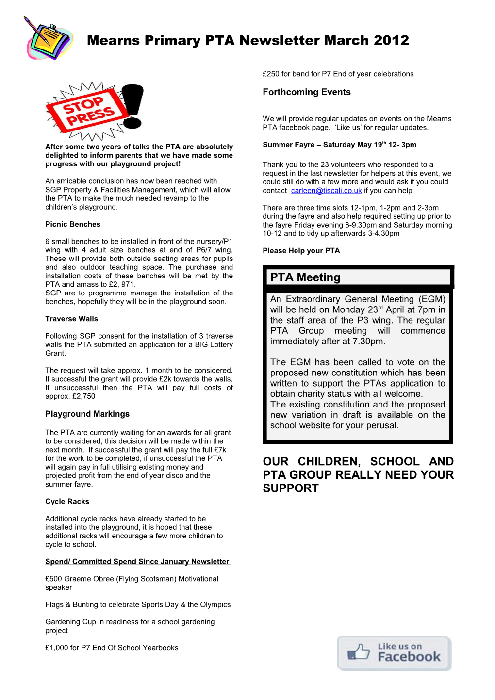 Mearns Primary PTA Newsletter