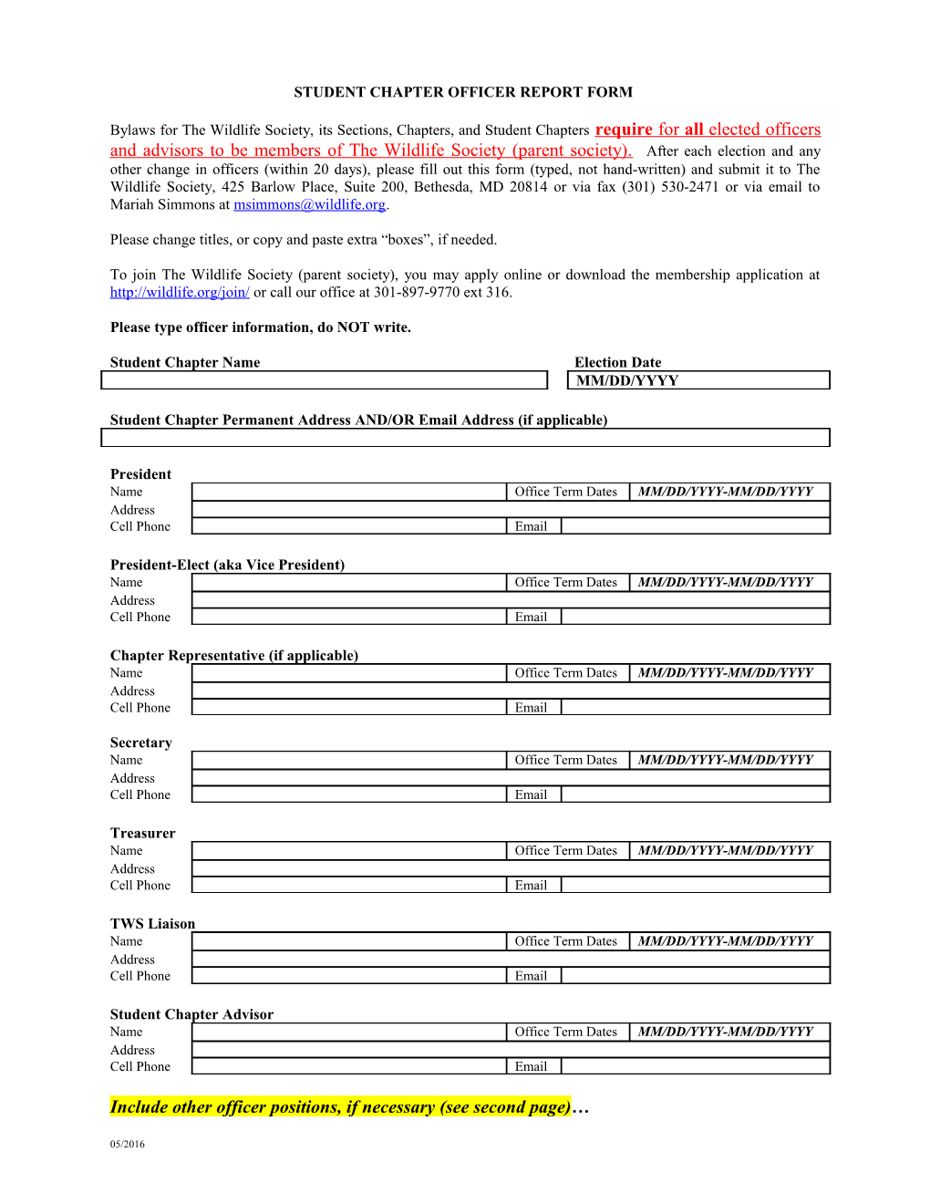 Section and Chapter Officer Report Form