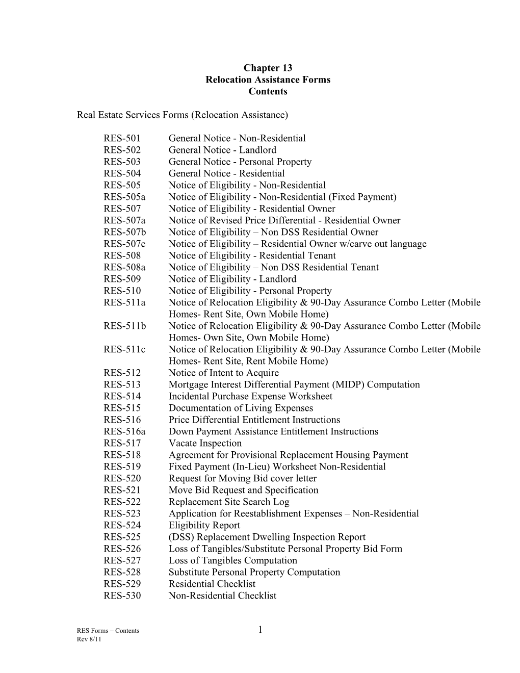 Relocation Forms List