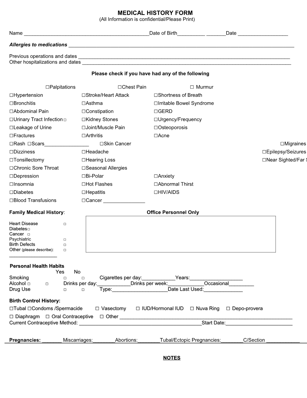 Medical History Form s1