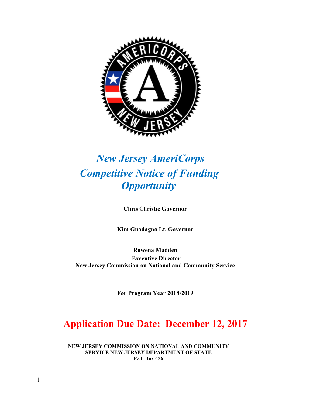 New Jersey Americorps Competitive Notice of Funding Opportunity