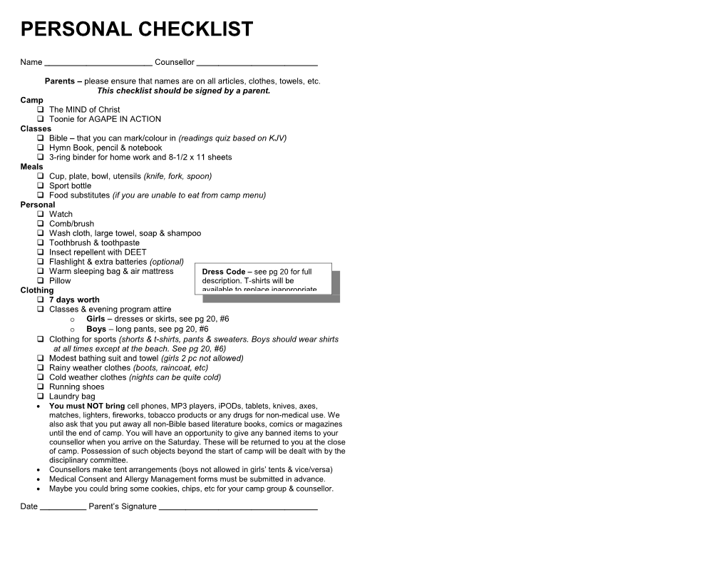 Personal Checklist