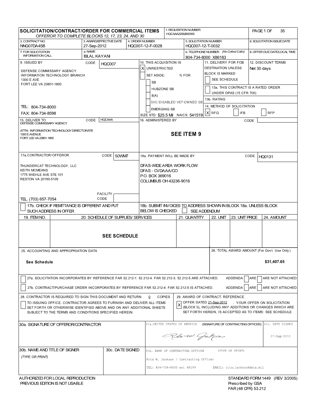 Section SF 1449 - CONTINUATION SHEET