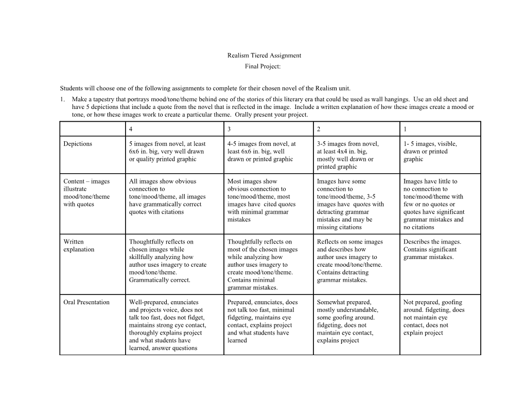 Realism Tiered Assignment