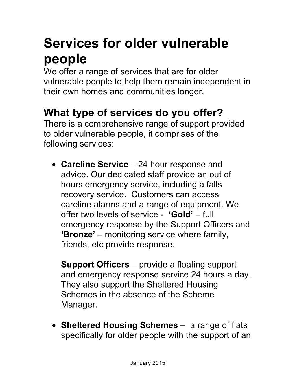 Services for Older Vulnerable People