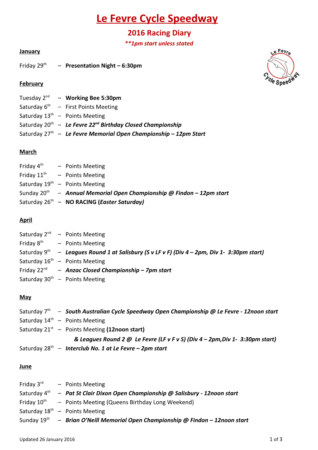 Le Fevre Cycle Speedway