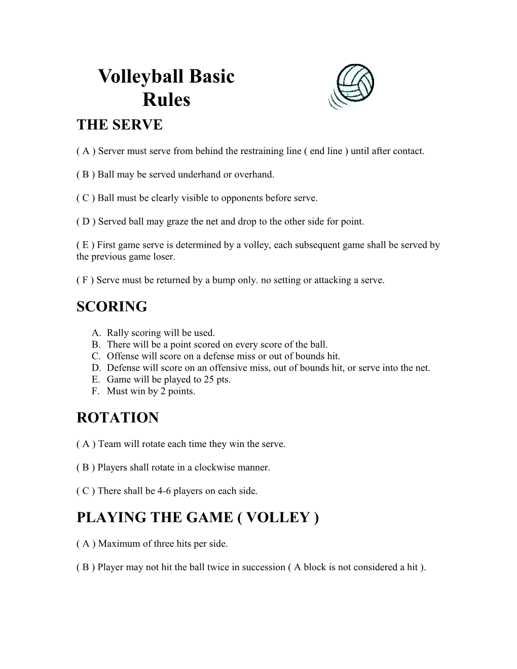 Volleyball Basic Rules