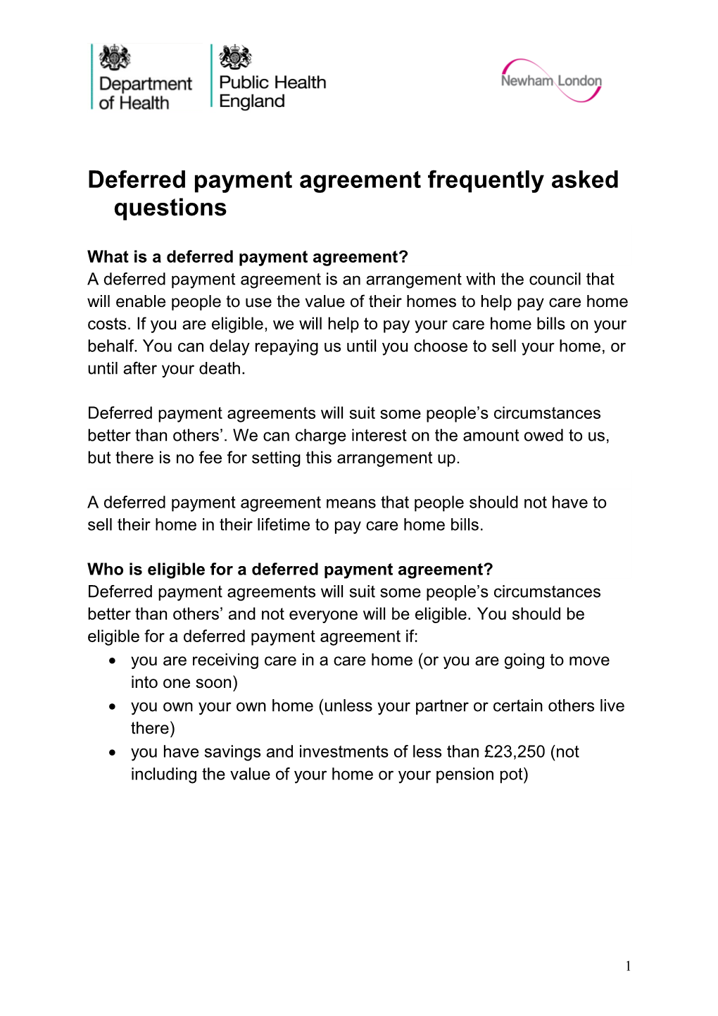 Care Act 2014: Deferred Payments Faqs