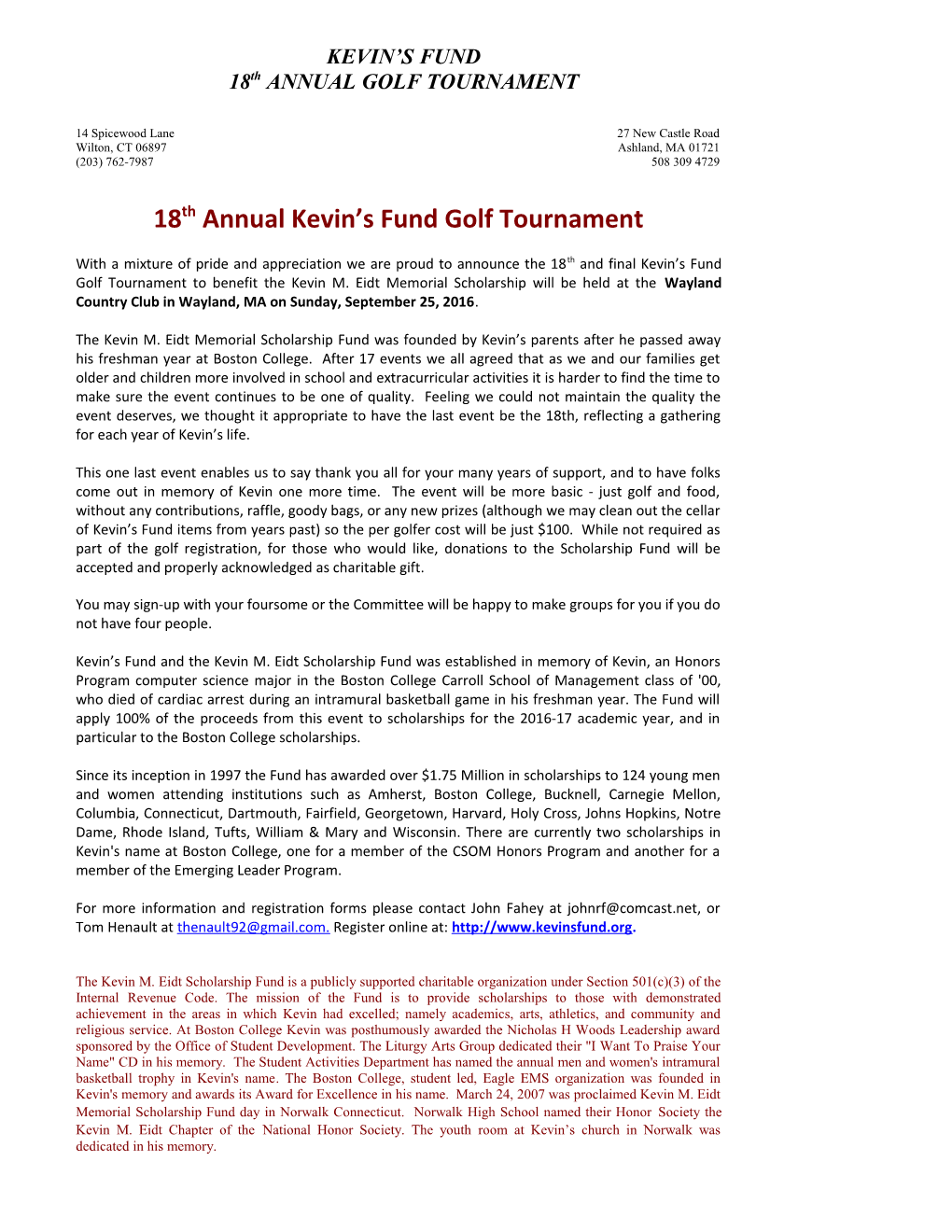 18Th ANNUAL GOLF TOURNAMENT