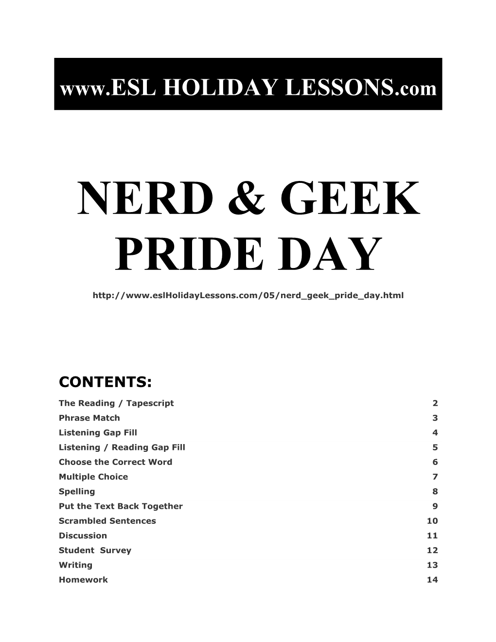 Holiday Lessons - Nerd & Geek Pride Day