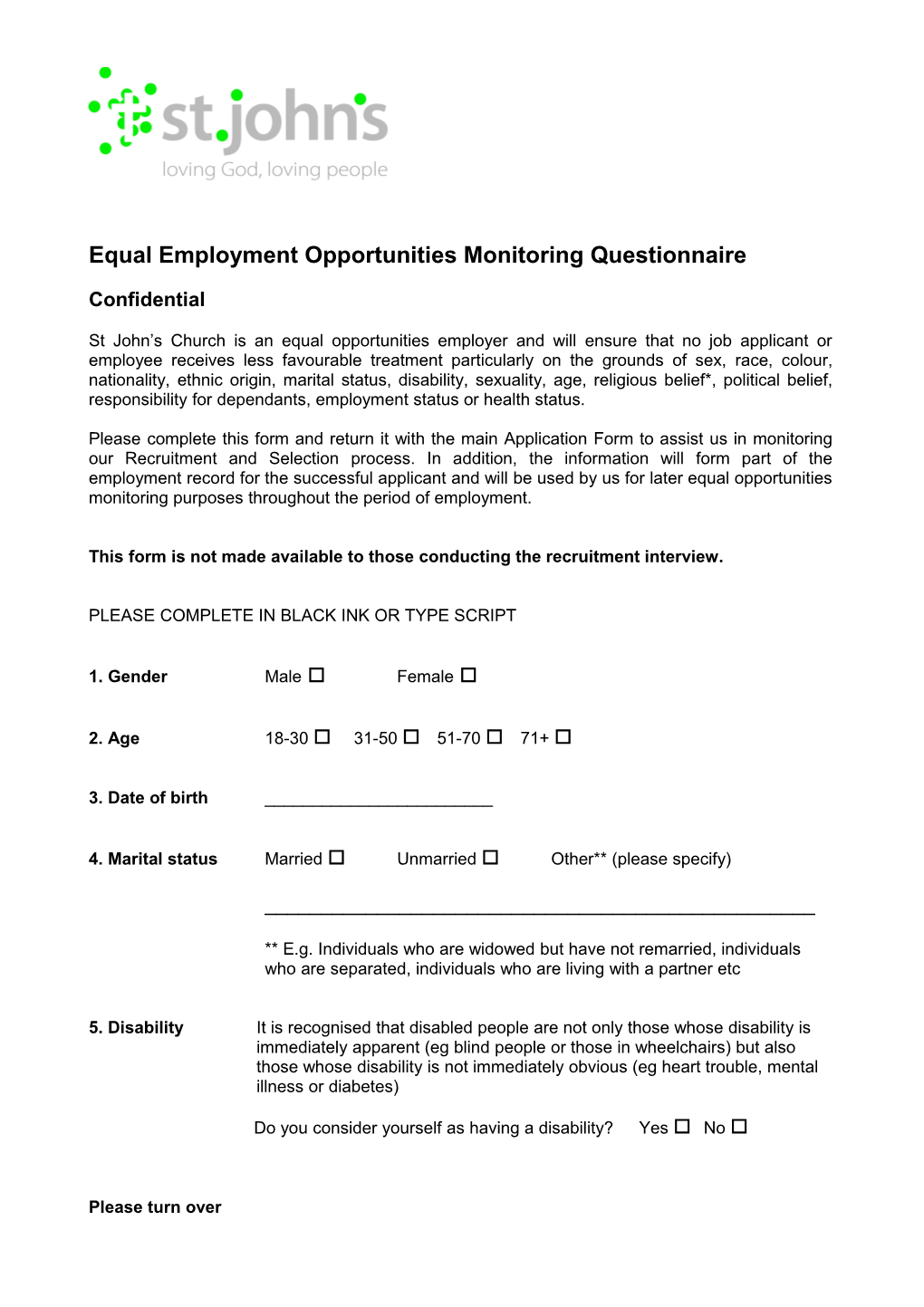 Equal Employment Opportunities Monitoring Questionnaire