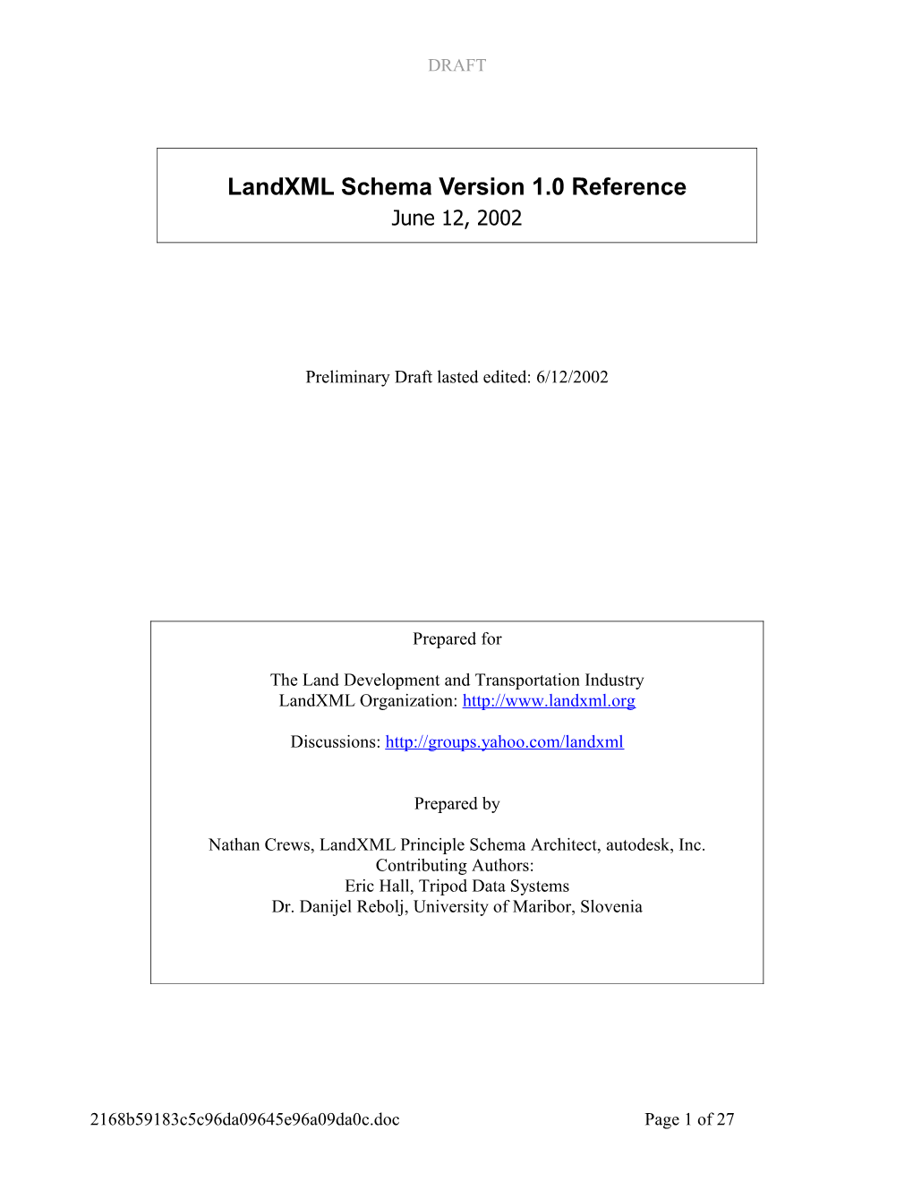 Landxml Schema Version 1.0 Reference