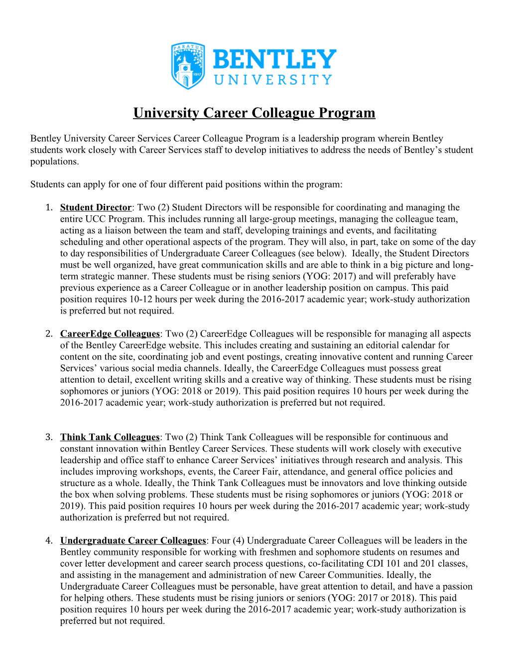 University Career Colleague Program