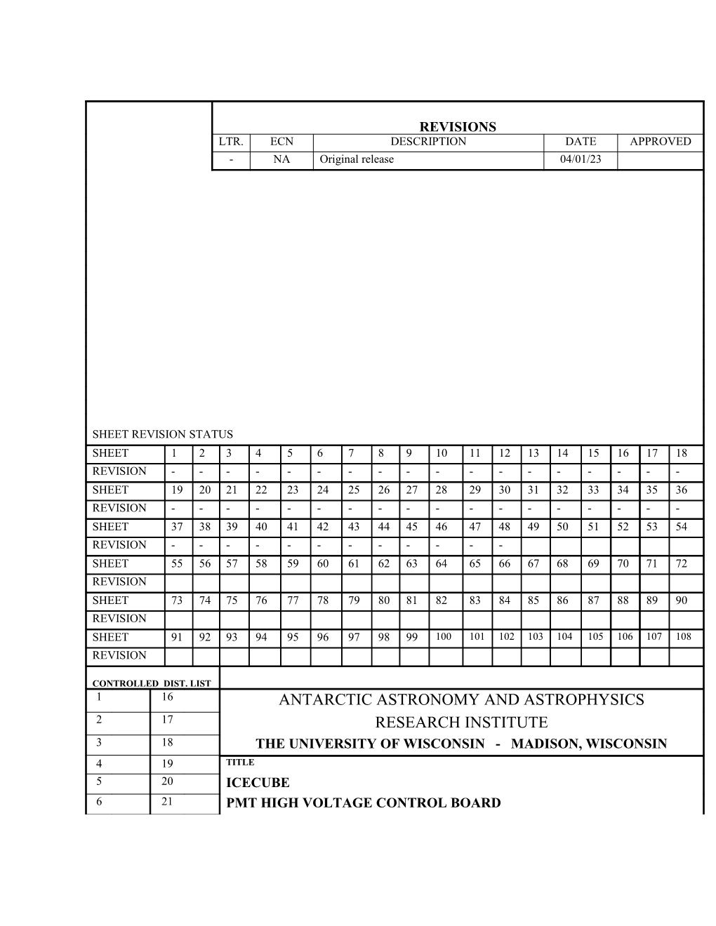 PMT High Voltage Control Board Specification Control Drawing (SCD)