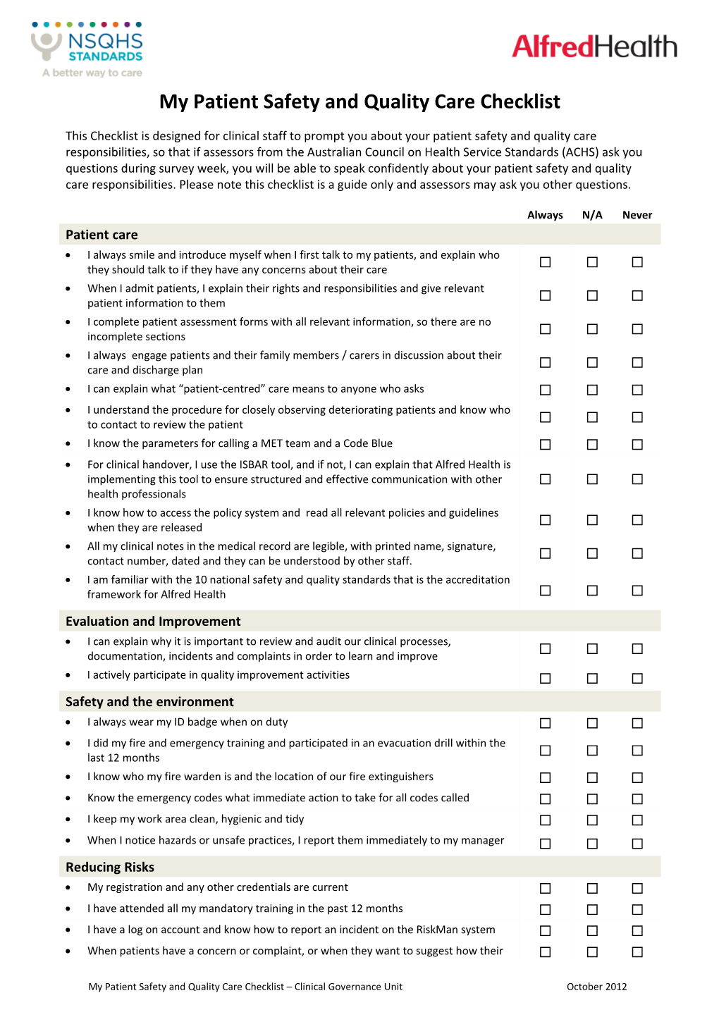 My Survey Checklist