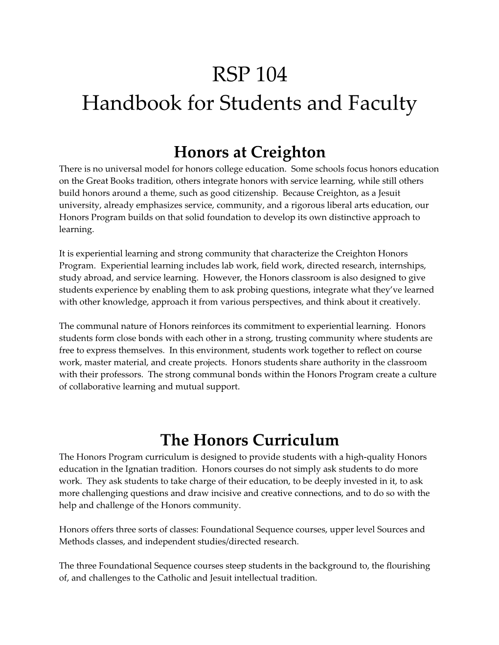 Handbook for Students and Faculty