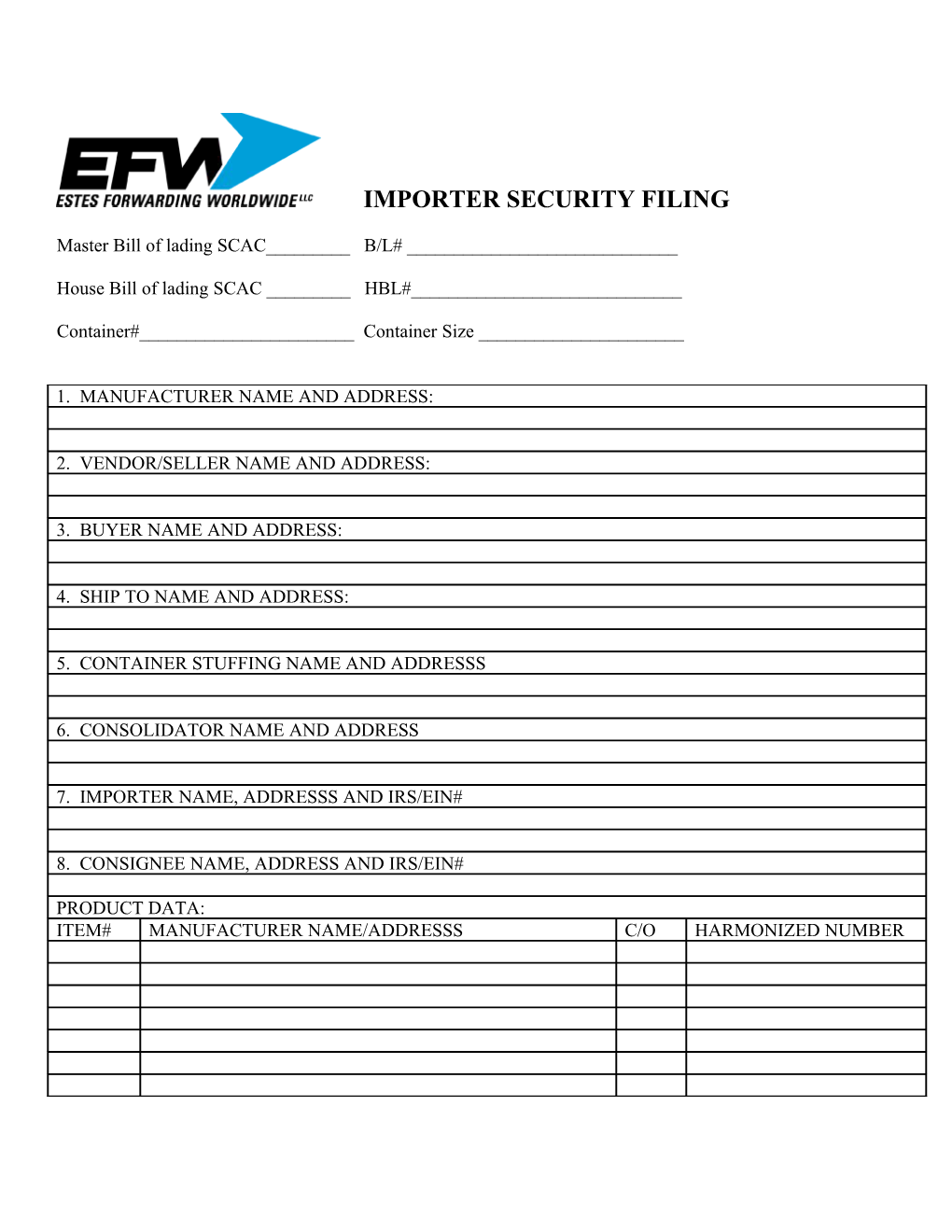 Importer Security Filing