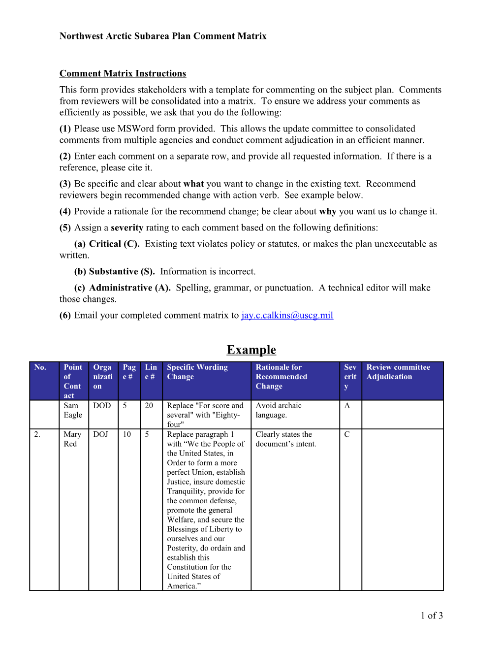 Northwest Arctic Subarea Plan Comment Matrix