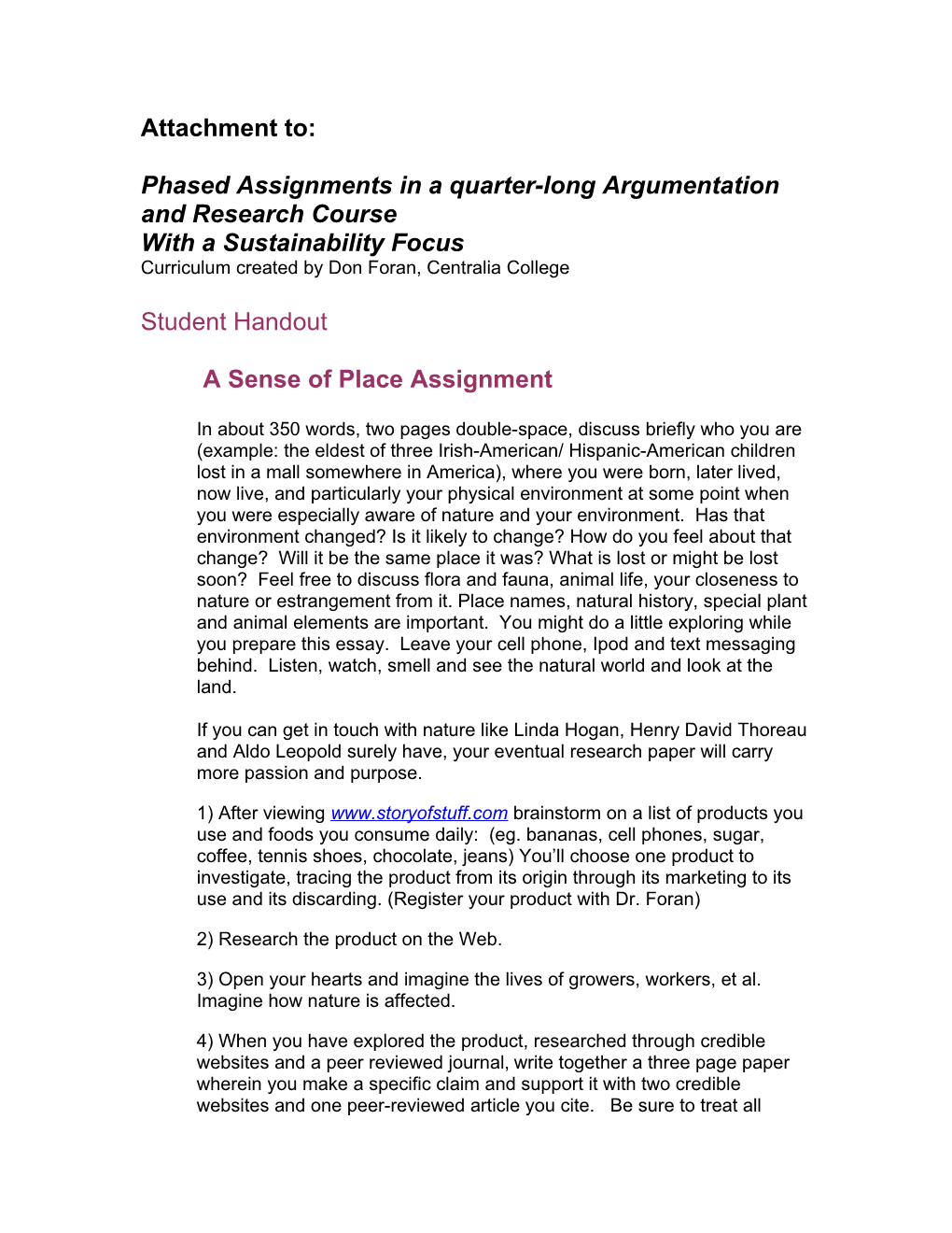 Phased Assignments in a Quarter-Long Argumentation and Research Course