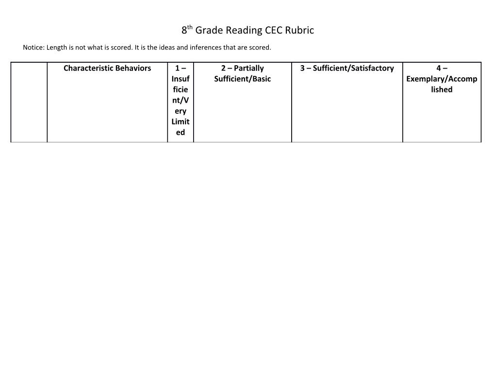 8Th Grade Reading CEC Rubric