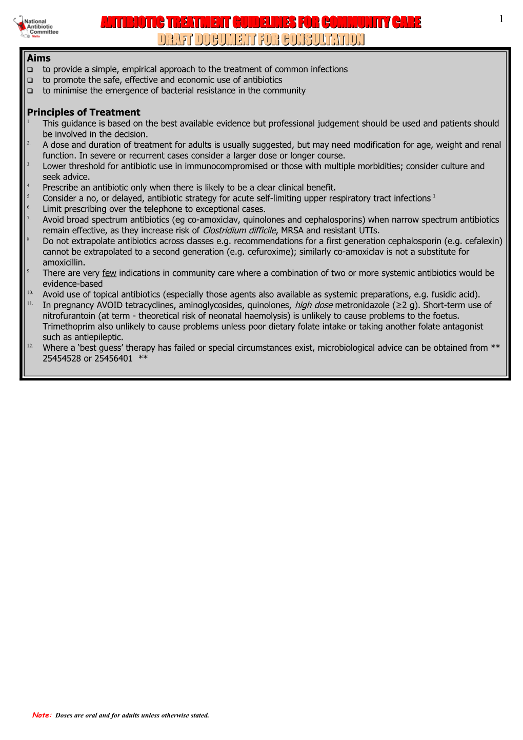 Management of Infection Guidance for Primary Care