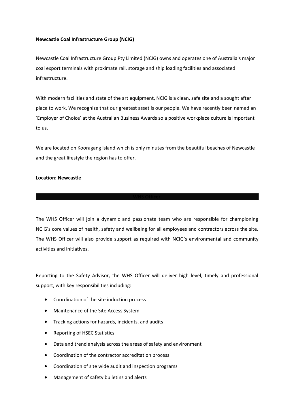 Newcastle Coal Infrastructure Group (NCIG)