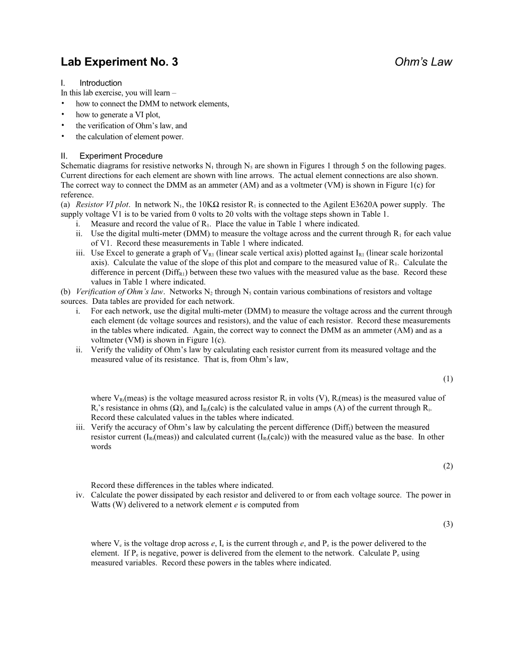 Lab Experiment No. 3 Ohm S Law