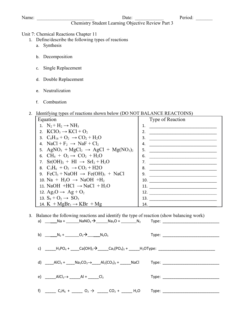 Chemistry Student Learning Objective Review Part 3